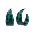Orecchini a cerchio a C in acetato marmorizzato verde con perni in argento su bianco - Verde