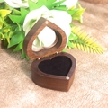 Double slot heart shaped walnut wood ring box with transparent window and black lining - Heart Window / Walnut (Black Double Slot)