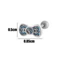 Silver steel cartilage stud featuring a blue zircon bow design with screw back closure - Silver