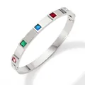 Silver bangle with multi-color square cubic zirconia stones and minimalist clasp - Colorful Zirconia / Silver (PAS842)