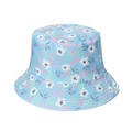 Light blue floral cotton bucket hat with white and pink flower patterns for summer sun protection - Floral Print (G)