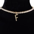Sparkling gold letter F pendant choker necklace with cubic zirconia stones - Letter F [Gold]