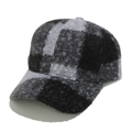Dettaglio di un cappello da baseball a quadri neri e grigi in spesso tessuto di lana - M (56-58cm) / Grigio