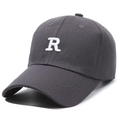 Casquette de baseball gris foncé avec broderie R blanche et visière incurvée en coton - Réglable / Gris