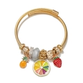 Gold cable wire bracelet with summer fruit charms including pineapple and strawberry - Pineapple+Strawberry