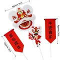Traditional Chinese lion dance cake toppers set with blessings and 9cm height markers - Lion Growth Set (10 Sets)