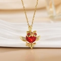 Golden owl pendant necklace with red faceted gemstone and sparkling crystal accents - Gold Owl/Red Faceted Stone