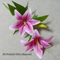 Pink and white 3D printed film lily flower with a bud for home decor floral arrangement - Purple Lily