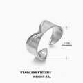 Silver V-shape adjustable stainless steel ring with vertical engraved texture - 1.7CM (Adjustable) / Steel V-Shaped Ring