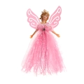 Detail of pink Christmas angel with lace wings, tulle dress, and pearl decorations - Standing Angel / Pink