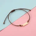 Adjustable brown braided cord bracelet with rose gold rectangle metal bar for women - Rose Gold Brown Rope