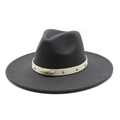 Close-up of dark grey wool felt fedora featuring cream band with gold metal rivets - M(56-58cm) / Dark Gray