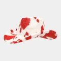 Detailed view of red and white cow print cowboy hat with premium faux fur texture - Heart Top Cow Print Red