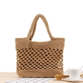 Bolso de mano de algodón tejido marrón hecho a mano con diseño de red para vacaciones - Camel