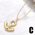 Gold plated anchor pendant necklace with textured finish and matching bead chain link - C-Anchor / Gold