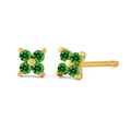 S925 silver studs featuring green zircon stones in a gold clover flower design - Green Gold