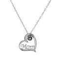 Silver MOM heart necklace with diamond accents and 100 languages projection stone - Silver Projection Style (9523)