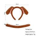 Brown plush puppy ears headband and matching tail set with detailed size measurements - Dark Brown / 2-Piece Set