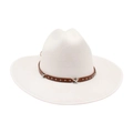 Cappello di lana bianca con cinturino in pelle marrone e borchie a stella argento - Taglia unica / Bianco Bordo Bordato (Fascia in Pelle con Stella)