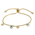 Bracciale regolabile in oro Evil Eye con perline blu e dischi circolari lucidi - Stile Malocchio e Disco Tondo
