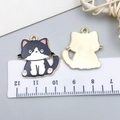 Cute black and white enamel cat charm with gold metal back for DIY jewelry making - 1 Piece / Black & White