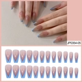 Faux ongles ballerine longs avec pointes françaises bleues en V et base nude - Nude Rose Bleu Clair V French (JP0354-05)