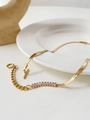 Detail of gold snake chain and Cuban link with pink zircon stones and T-bar clasp - Pink Zircon Style / Pink