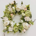 16 inch white and green artificial peony wreath with rose and hydrangea details - 16inches/40cm / White and Green Peony