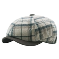 Cappello newsboy in lana a quadri grigi e marroni, texture tweed vintage per l'autunno - Plaid beige