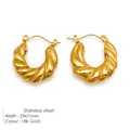 Chic 18k gold plated stainless steel croissant hoop earrings for women 23x21mm - Gold Twisted Croissant Earrings (TE19133-Gold)