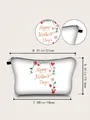 White floral cosmetic bag with Happy Mother's Day print and dimension details - Mother's Day Floral Heart (jiaying64)