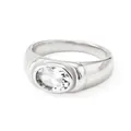 Retro stainless steel ring with large oval clear zircon and silver bezel setting - Silver-White Zircon