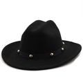 Close-up of black felt fedora hat featuring a gold studded band detail on white background - M(56-58cm) / Black