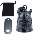 Black Viking horn helmet bell charm with velvet pouch and metal tag accessory - Samurai Black Viking Helmet Charm Set (With Pouch & Plate)