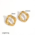 Detail view of gold geometric square earrings with precise measurements and weight - Square Style (TE60402-G) / Gold