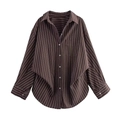 Long sleeve brown and white striped cotton shirt with a loose fit and front chest pocket - XS / Brown Stripe