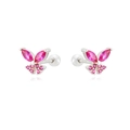 Detailweergave van S925 zilveren vlinder oorbellen met magenta kristallen inleg - JQH0140 Zilver - Vlinder Pave Knopje