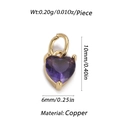 Golden heart pendant with purple zircon and copper metal showing 10mm height dimensions - Cx134-6 / 18K Gold