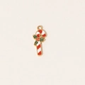 Christmas candy cane pendant in stainless steel with colorful enamel finish for DIY jewelry - Candy Cane with Holly