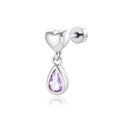 Boucle d'oreille cœur en acier titane avec pendentif gemme violette en goutte - Violet (Pièce Unique) (A492-2#)