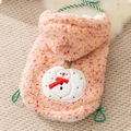 Pink fleece dog hoodie with snowman embroidery for small pets in winter season - M / 2025 New Pink Starry Sky