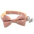 Daisy gingham pet collar with red bow and silver bell for small cats and dogs - Bowknot Style / Pink Daisy Gingham