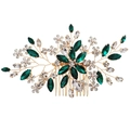 Pettine per capelli da sposa dorato con cristalli color smeraldo, strass e piccole perle bianche - Verde