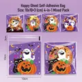 Halloween self-adhesive cookie bags with ghost pumpkin designs in 10x10cm size - Happy Ghost 4-in-1 Mix