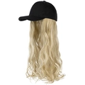 Black baseball cap with long wavy light blonde synthetic hair extension for women - Light Blonde