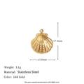 14K gold plated stainless steel shell pendant charm with detailed size measurements - Large Scallop Pendant - Gold