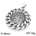 Vintage oxidized stainless steel Tree of Life pendant with chain rim, 39mm diameter - Life Tree Curb Chain Border (KP117705-LU) / Pendant Only