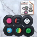 Lot de 6 dessous de verre vinyle vintage avec étiquettes rétro sur fond en marbre - Boîte blanche (10.5cm)