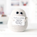 Handmade positive potato crochet doll in beige holding an encouraging message card - Large Bottom Potato Off-White P