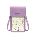 Mini lila Umhängetasche für Handys mit Blumenmuster und verstellbarem Lederriemen - Taro-Lila